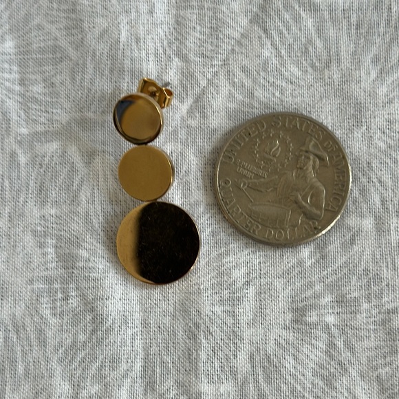 Gold Three Disk Post Earrings - Picture 5 of 5